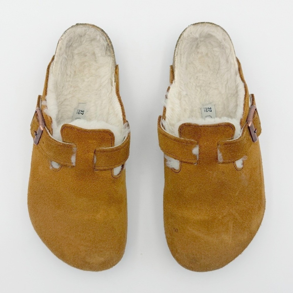 Birkenstock Womens 37 Brown Suede Leather Boston Cozy Shearling Clogs Germany - Picture 4 of 8